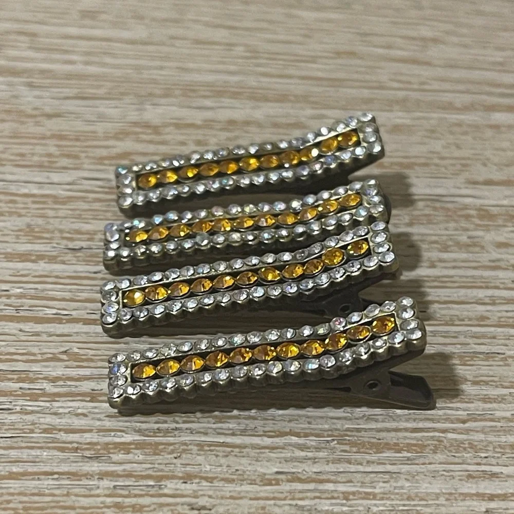 Yellow and Silver Rhinestone Hair Clips